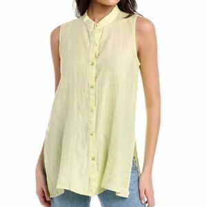 Eileen Fisher Sleeveless Long Linen Shirt Citrus Yellow Small Petite SP Z